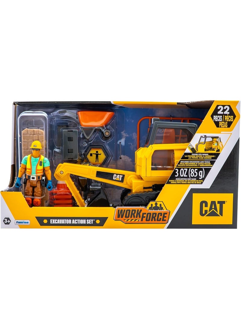 CATERPILLAR CAT WorkForce Excavator Construction Vehicle Action Playset with Action Figure and Accessories | 23 Pieces Playset | Toy Vehicle | Construction Playset | Caterpillar Vehicle | Pretend Play for Kids - Image 3